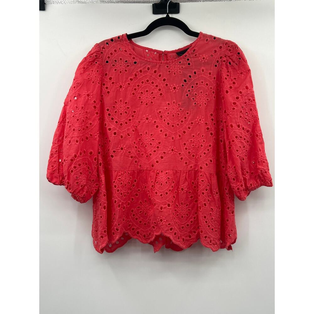 NWT Liv Los Angeles Eyelet Blouse Size L 100% Cotton Boho Babydoll Top Coral